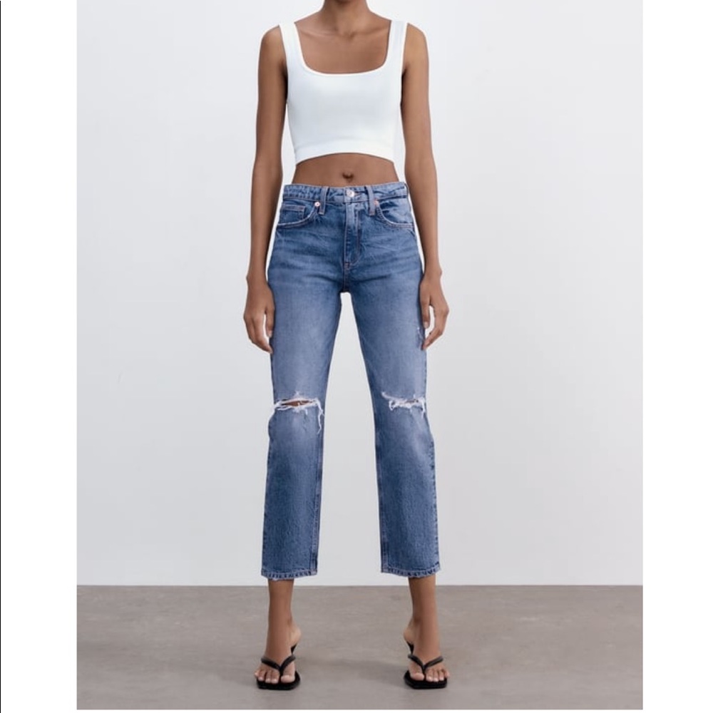 Zara Slim-Fit Hi-Rise Ripped Jeans